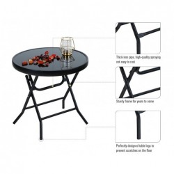 Table d'appoint, pliable, en verre et métal, petite table de balcon