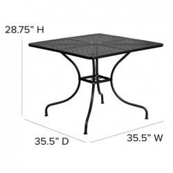 Table de patio carrée noire noire en acier avec trou pour parasol