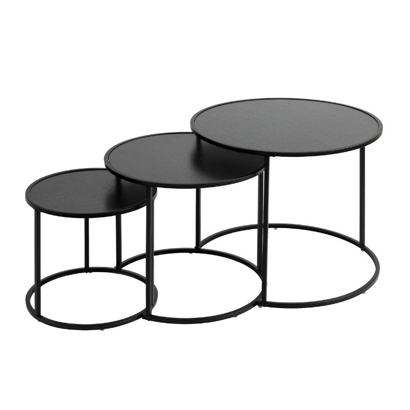 Lot de 3 tables d'appoint "Noan" Noir, L.54/45/35 cm