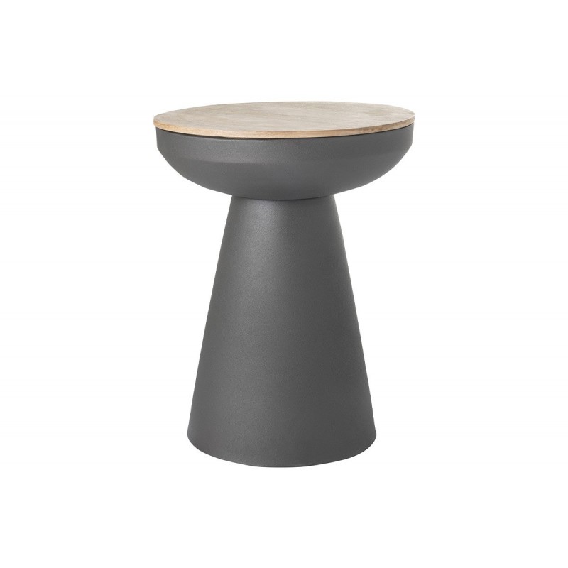 Table d'appoint ronde design avec rangement en métal gris H52 cm