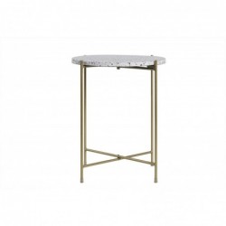 Table d'appoint design ronde en terrazzo et métal doré D40 cm