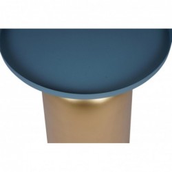 Table d'appoint design ronde en métal doré et plateau bleu pétrole mat