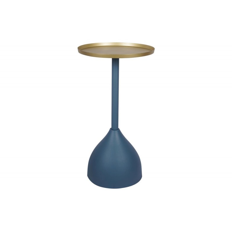 Table d'appoint design en métal bleu pétrole mat et plateau doré