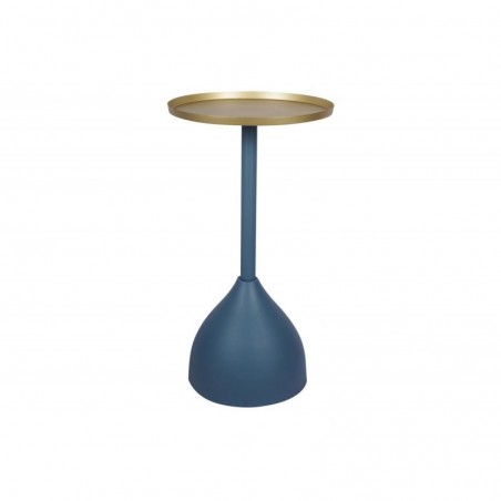 Table d'appoint design en métal bleu pétrole mat et plateau doré