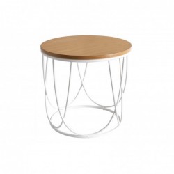 Table d'appoint ronde bois clair chêne et métal blanc D32 cm