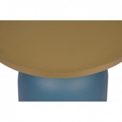 Table d'appoint design ronde en métal bleu pétrole mat et plateau doré