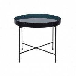 Table d'apppoint ronde avec plateau réversible bleu canard / noir D51 cm