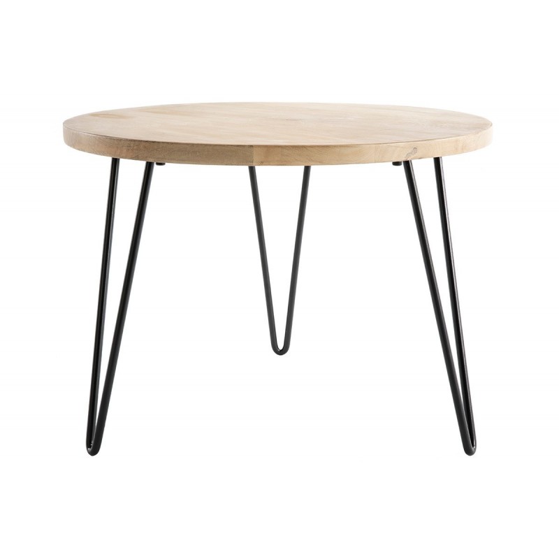 Table basse ronde bois manguier massif et métal noir D60 cm