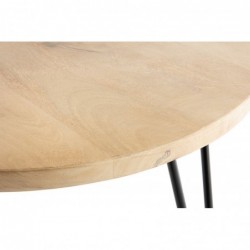 Table basse ronde bois manguier massif et métal noir D60 cm