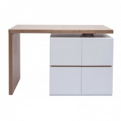 Îlot - table de bar modulable,blanc mat et bois clair chêne