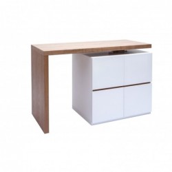 Îlot - table de bar modulable,blanc mat et bois clair chêne