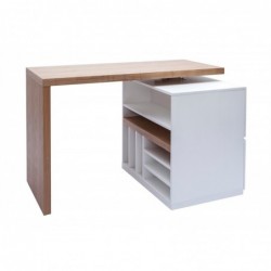 Îlot - table de bar modulable,blanc mat et bois clair chêne