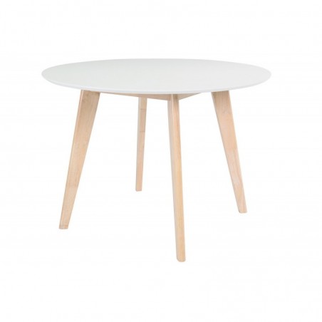 Table scandinave ronde blanc et bois D100 cm