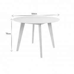 Table scandinave ronde blanc et bois D100 cm