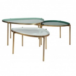 Tables basses gigognes laquées vert-cyan et vert (lot de 3)