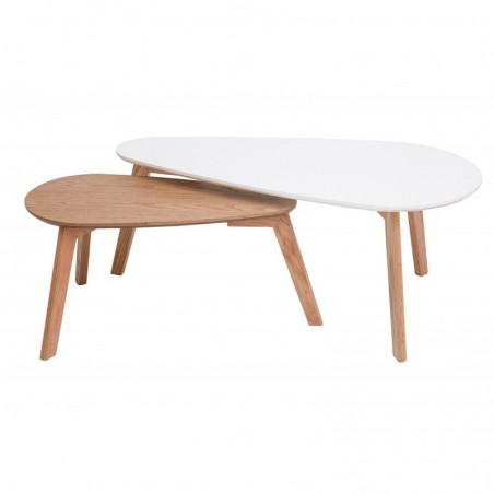 Tables basses gigognes scandinaves bois clair chêne et blanc (lot de 2)