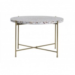 Table basse ronde design en terrazzo et métal doré D55 cm