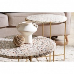 Table basse ronde design en terrazzo et métal doré D55 cm