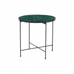 Table basse ronde en céramique vert foncé et métal noir D50 cm