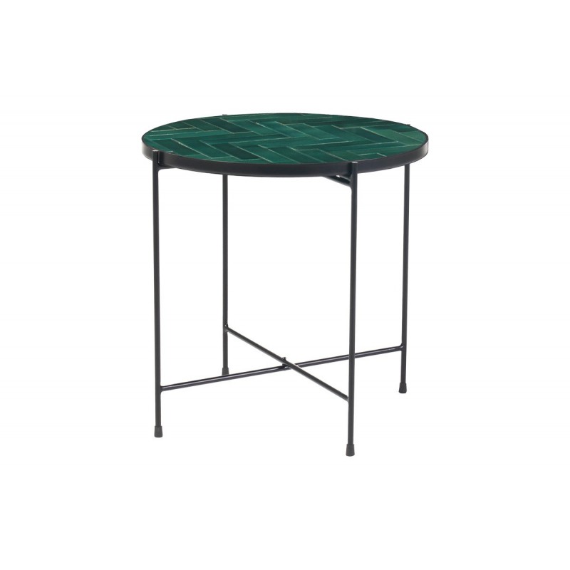 Table basse ronde en céramique vert foncé et métal noir D50 cm