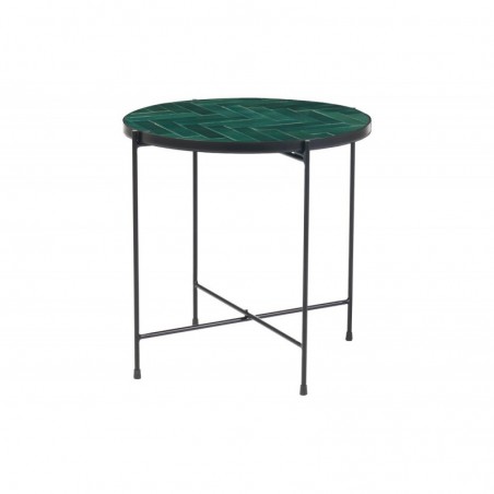 Table basse ronde en céramique vert foncé et métal noir D50 cm