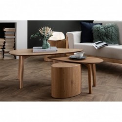 Tables basses gigognes scandinaves bois clair chêne (lot de 2)