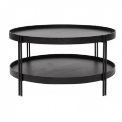 Table basse ronde design bois noir et métal noir D80 cm