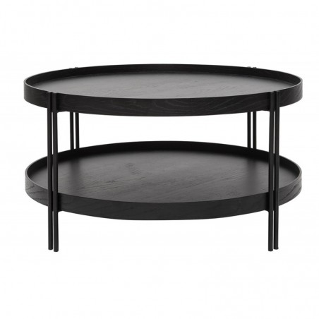 Table basse ronde design bois noir et métal noir D80 cm