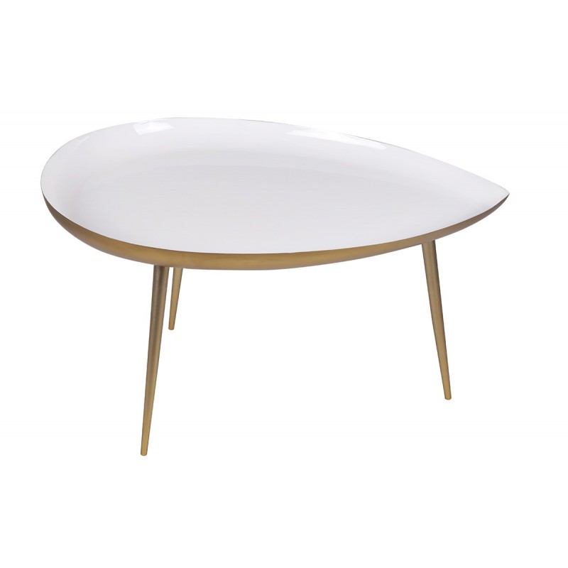 Table basse design en acier laqué blanc et doré L80 cm