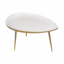 Table basse design en acier laqué blanc et doré L80 cm