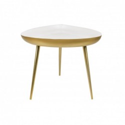 Table basse design en acier laqué blanc et doré L80 cm