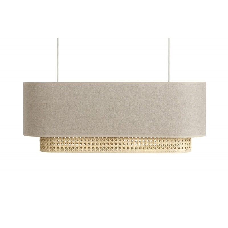 Abat-jour pour suspension double en lin beige et cannage rotin naturel