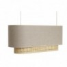 Abat-jour pour suspension double en lin beige et cannage rotin naturel