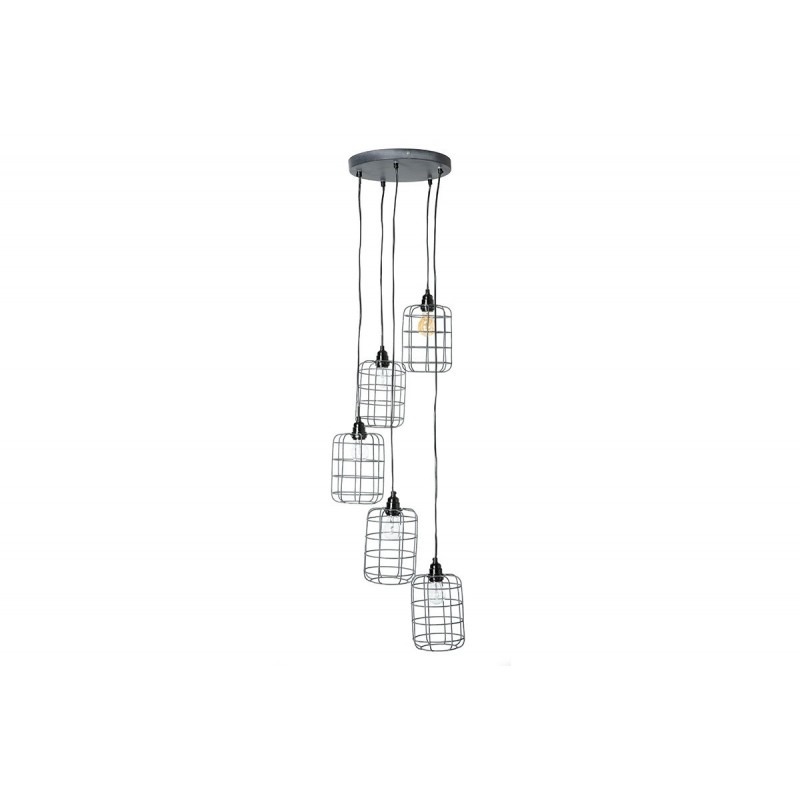 Suspension industrielle 5 lampes étagées en métal patiné effet vieilli L30 cm