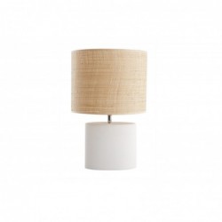 Lampe à poser en céramique blanc mat et abat-jour en raphia naturel H40 cm