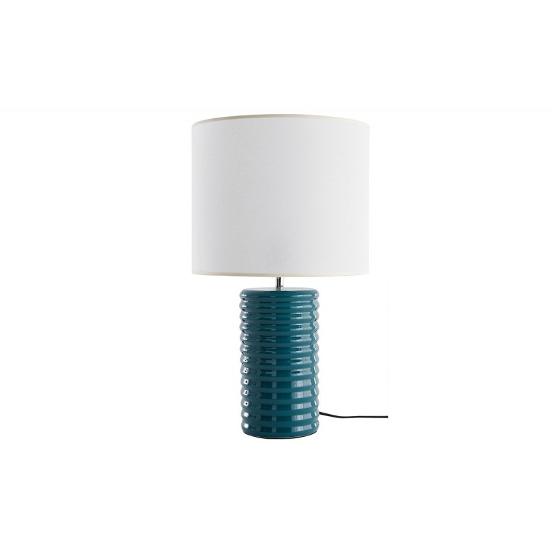 Lampe à poser en céramique émaillée bleu canard et abat-jour écru H53 cm