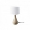 Lampe à poser taupe en céramique brillante et abat-jour en tissu plissé blanc