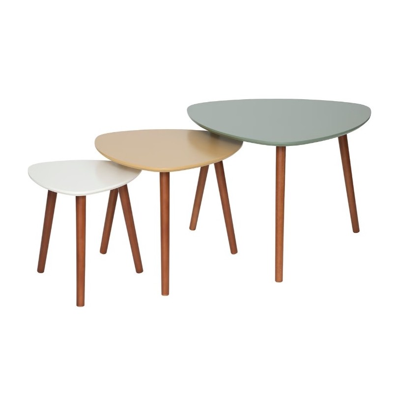 Tables gigognes "Mileo" Vert, Jaune ocre, Blanc