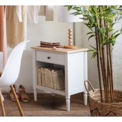 Table de chevet "Solen" Bois, Blanc, H.61 cm