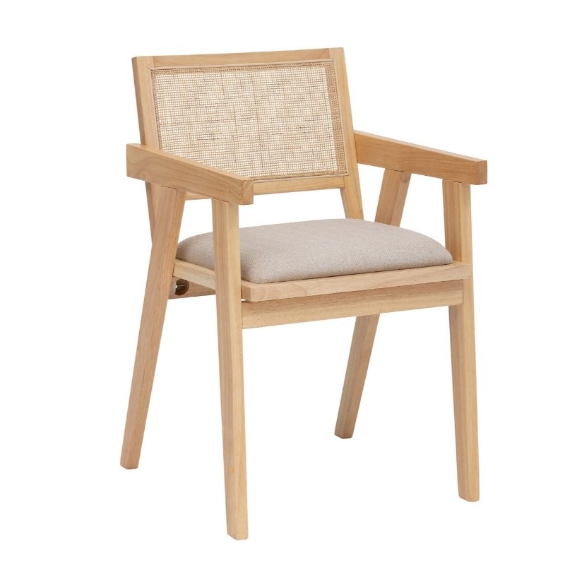 Fauteuil de table "Kolia" Hévéa naturel, Cannage