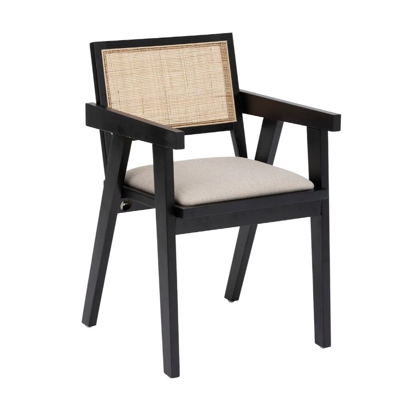 Fauteuil de table "Kolia" Hévéa noir, Cannage