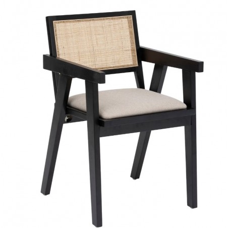 Fauteuil de table "Kolia" Hévéa noir, Cannage