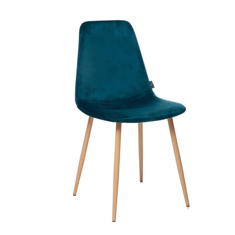 Chaise "Roka"Velours, Bleu canard