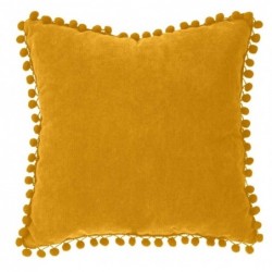 Coussin pompons Jaune moutarde, 40x40 cm