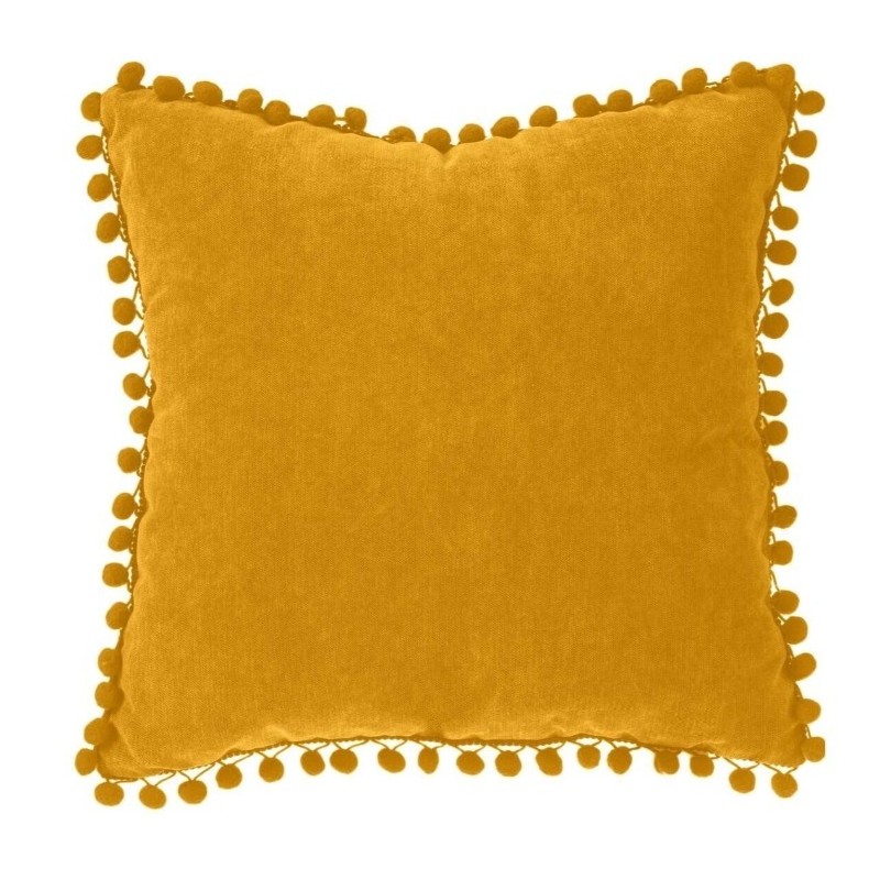 Coussin pompons Jaune moutarde, 40x40 cm