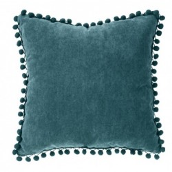 Coussin pompons Bleu canard, 40x40 cm