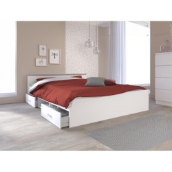 Lit avec rangements 140 x 190 cm - 2 tiroirs et 1 niche - Coloris : blanc - PABLO