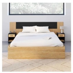 Tête De Lit Sur Pied Avec Chevets Modulables Sapa Pour Lit 140, 160 Ou 180 Cm Bois Et Noir