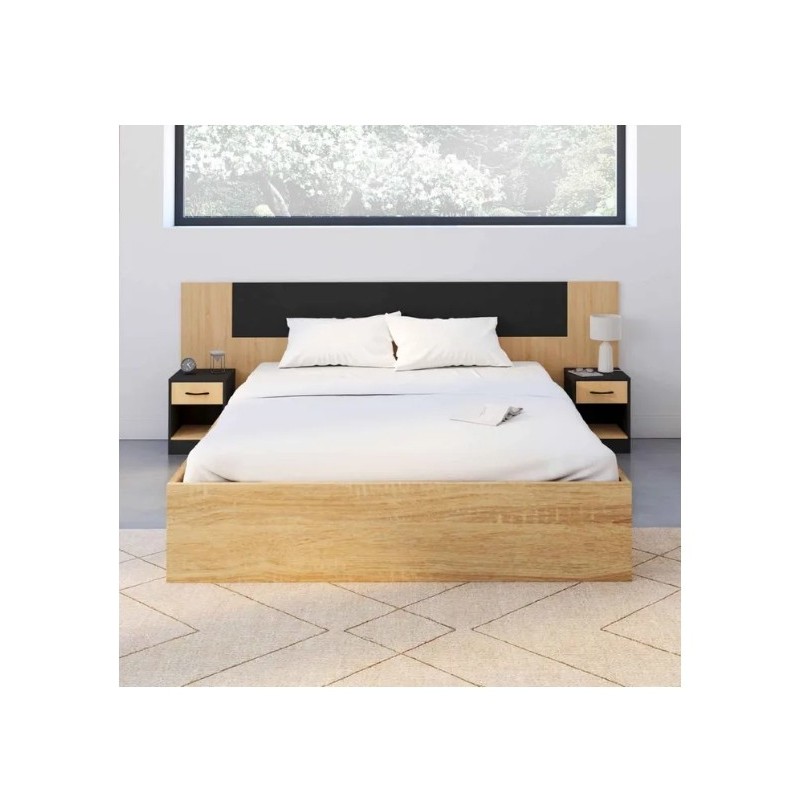 Tête De Lit Sur Pied Avec Chevets Modulables Sapa Pour Lit 140, 160 Ou 180 Cm Bois Et Noir