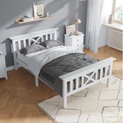 Lit simple avec sommier et tête de lit 90x200 lit d'ado en bois massif de pin, blanc